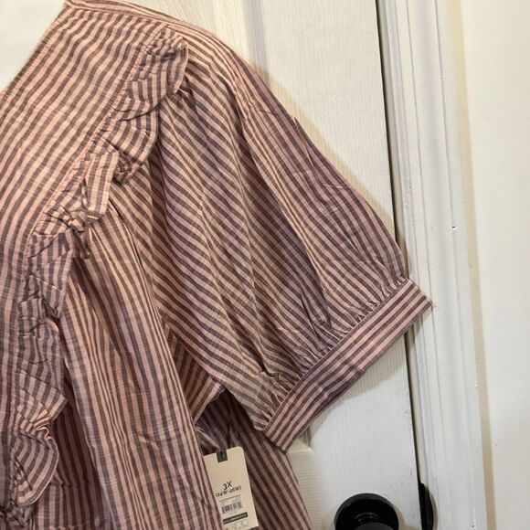 Terra & Sky Plus Size Short Sleeve Ruffle Woven Blouse Dusty Rose 3X (24W-26W) - Picture 9 of 16